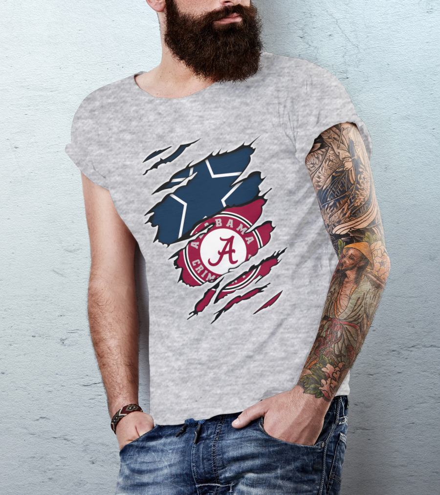 Alabama Crimson Tide Meets Dallas Cowboys Ripped T-Shirt