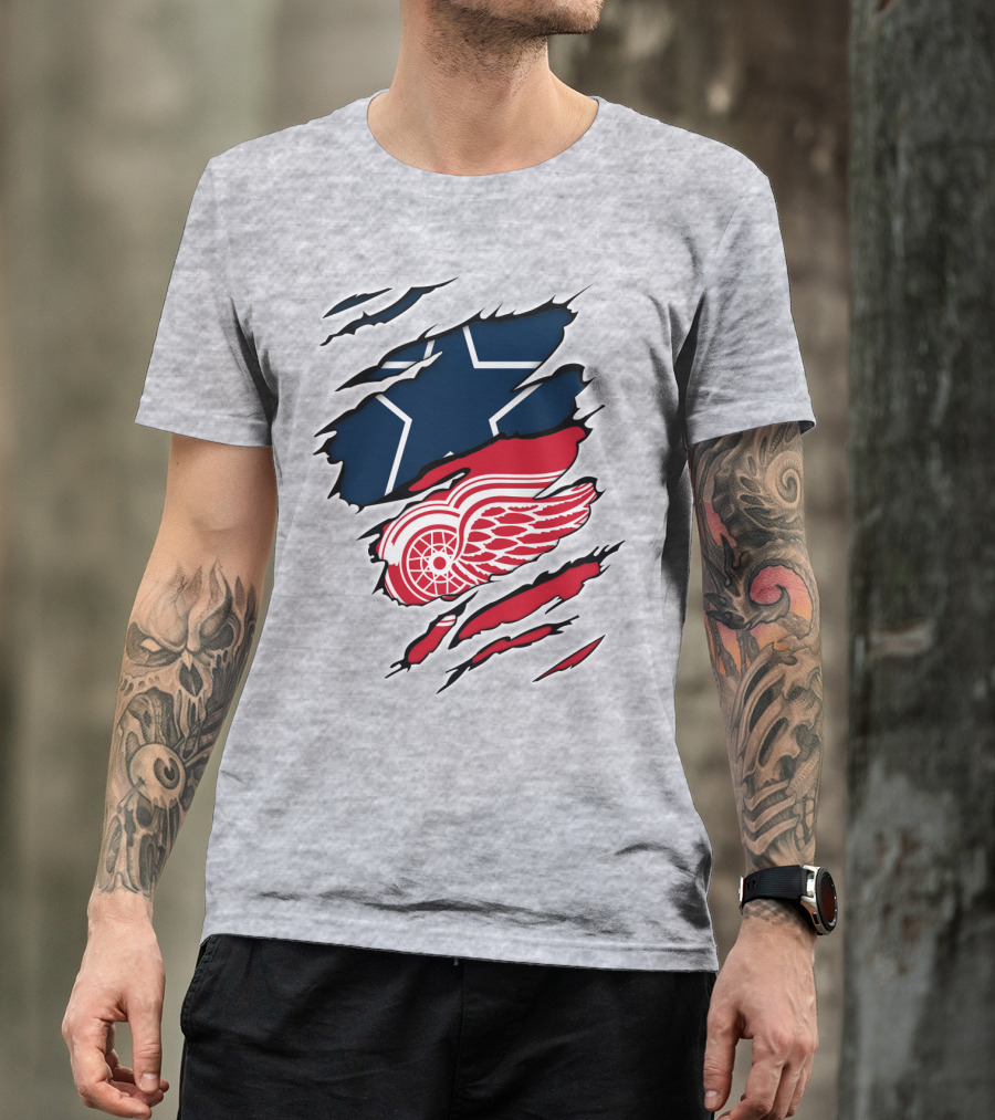 Cowboys Red Wings Dallas Detroit Fan Mashup T-Shirt