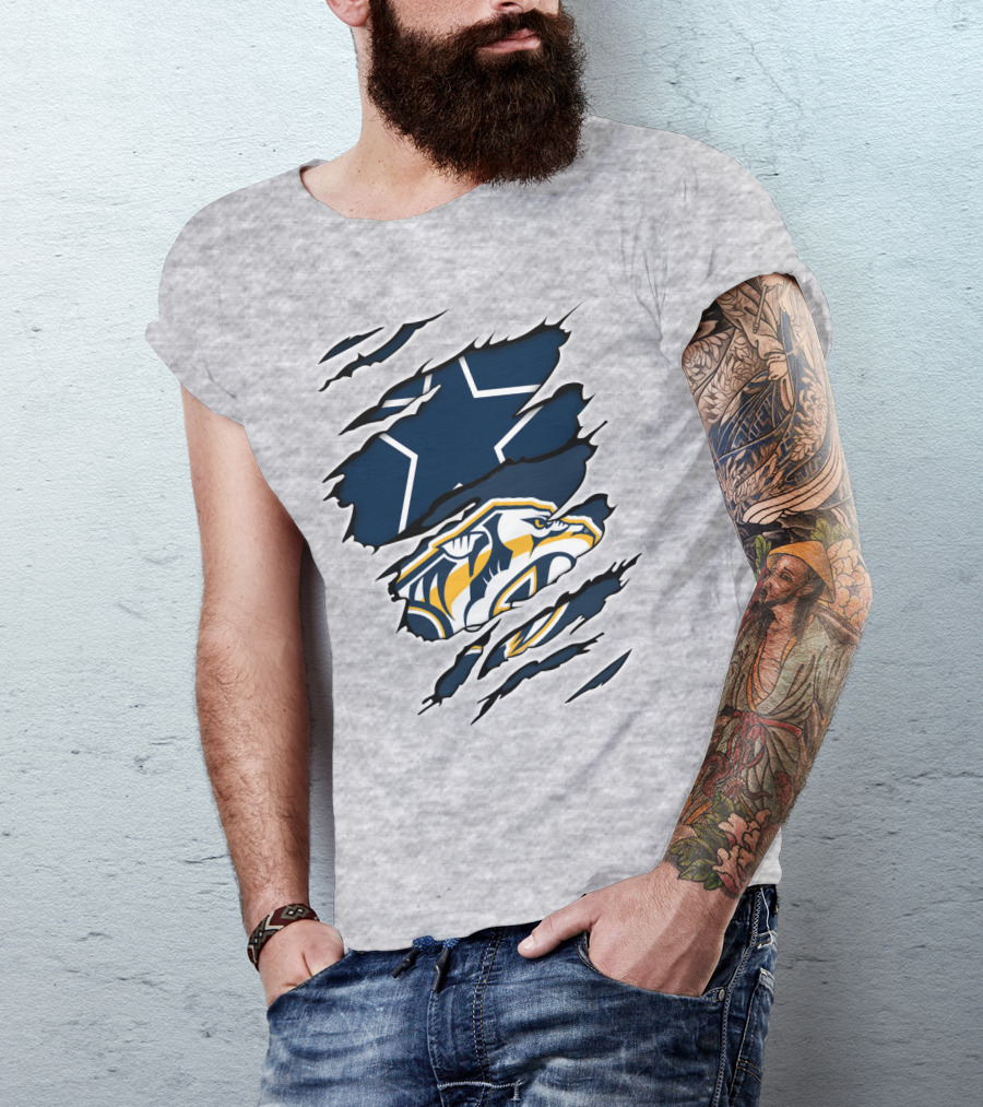 Cowboys Predators Dual Logo Ripped T-Shirt
