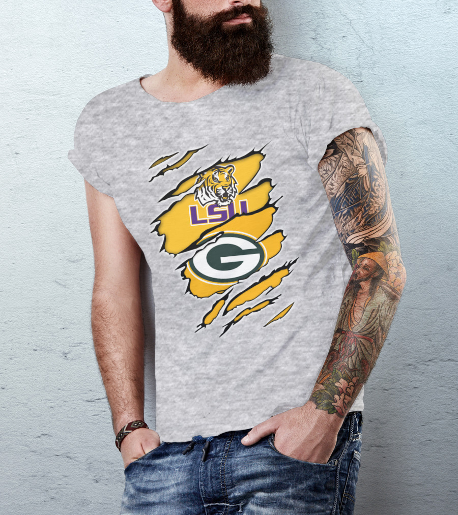 LSU Tigers Green Bay Packers Claw Marks T-Shirt