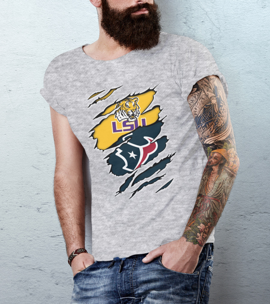 LSU Tigers And Houston Texans Split T-Shirt