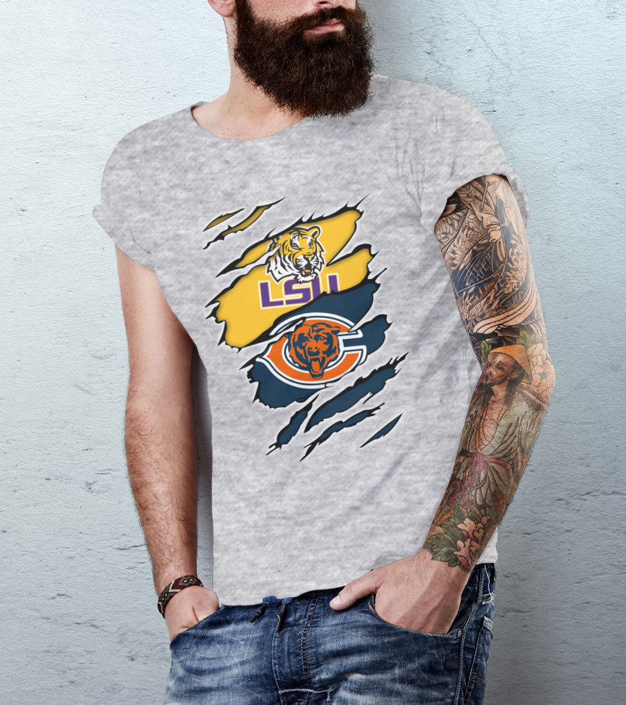 LSU Tigers Chicago Bears Claw Marks T-Shirt