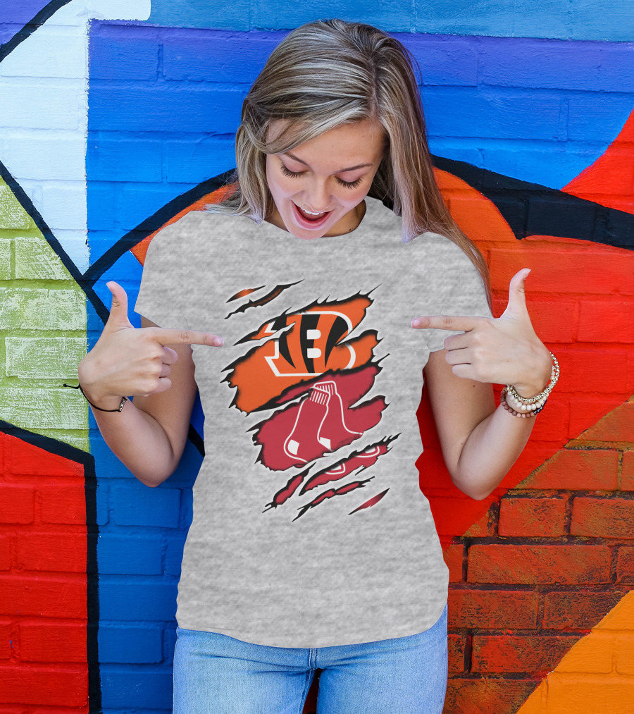 Bengals Redsox Claw Marks Logo Crossover T-Shirt
