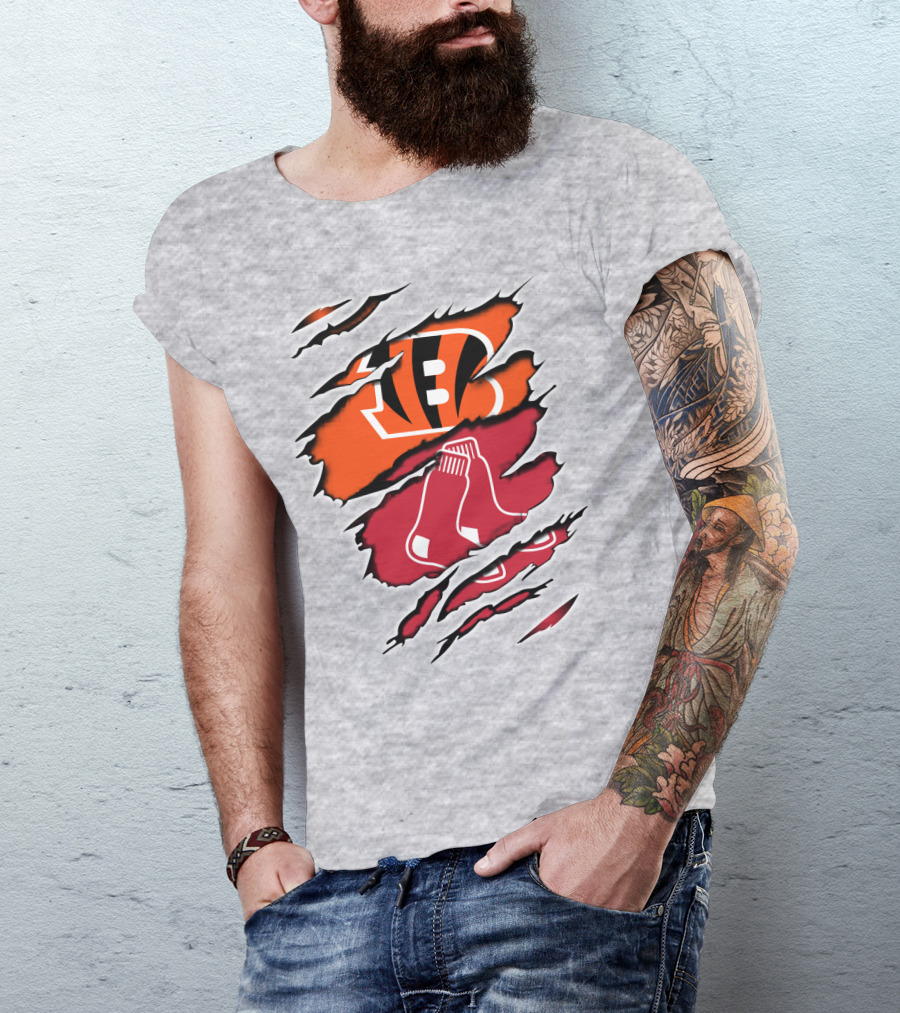 Bengals Redsox Claw Marks Logo Crossover T-Shirt