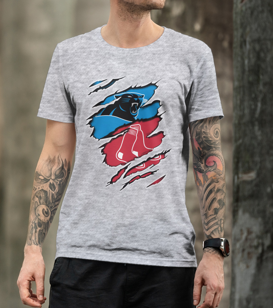 Panthers Red Sox Rip Design Blue Red T-Shirt