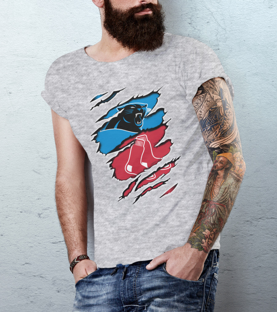 Panthers Red Sox Rip Design Blue Red T-Shirt