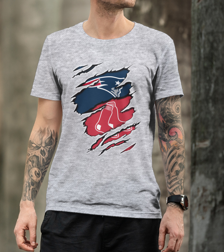 Patriots Red Sox Logos Torn T-Shirt