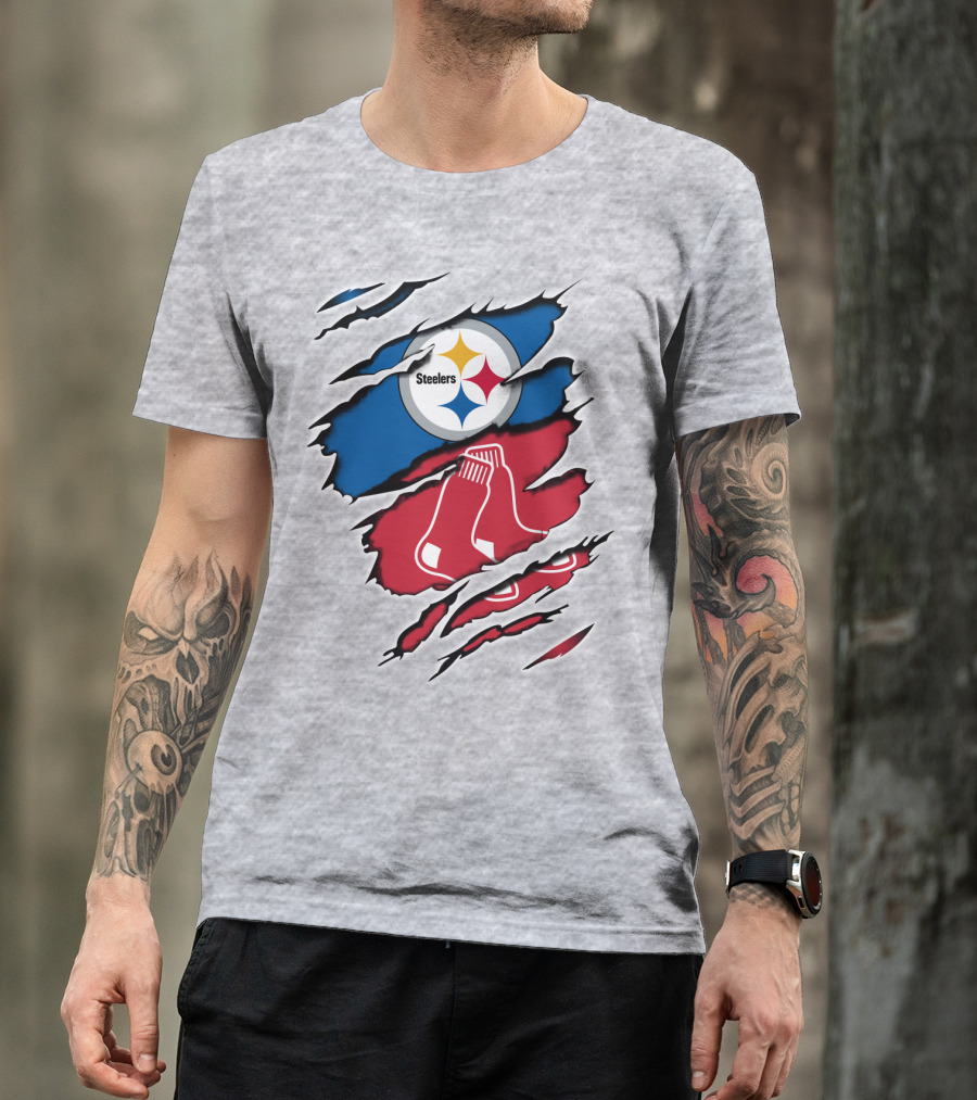 Steelers Redsox Logo Fusion Rip T-Shirt