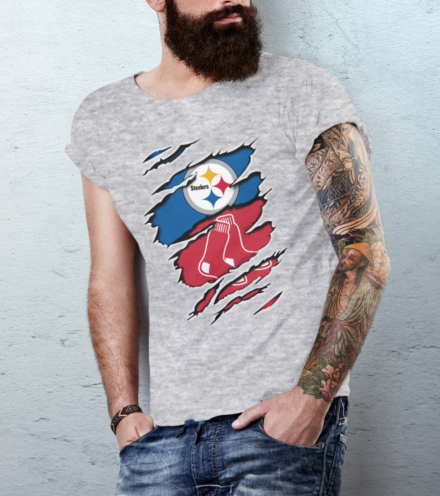 Steelers Redsox Logo Fusion Rip T-Shirt