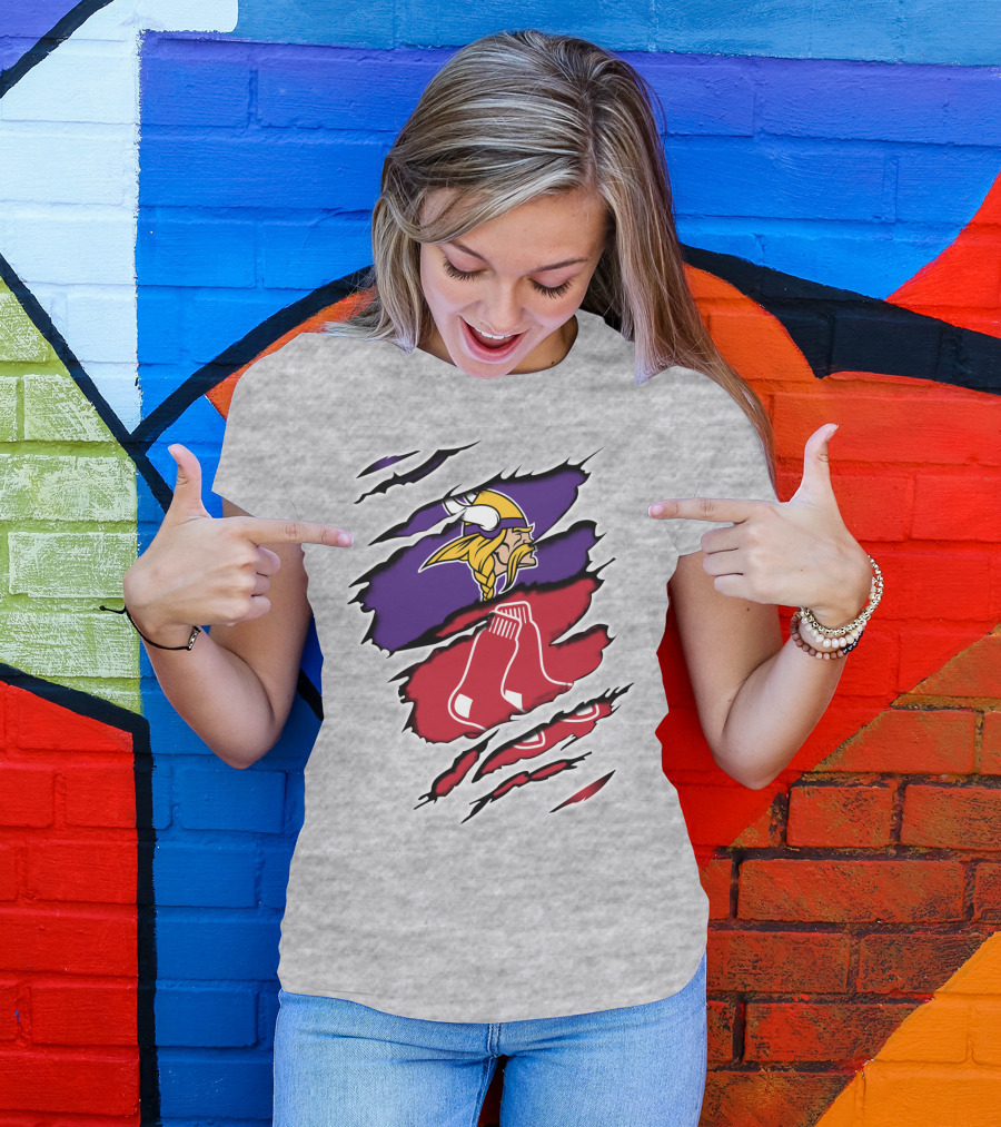 Vikings Redsox Logo Mashup Football Baseball Crossover T-Shirt