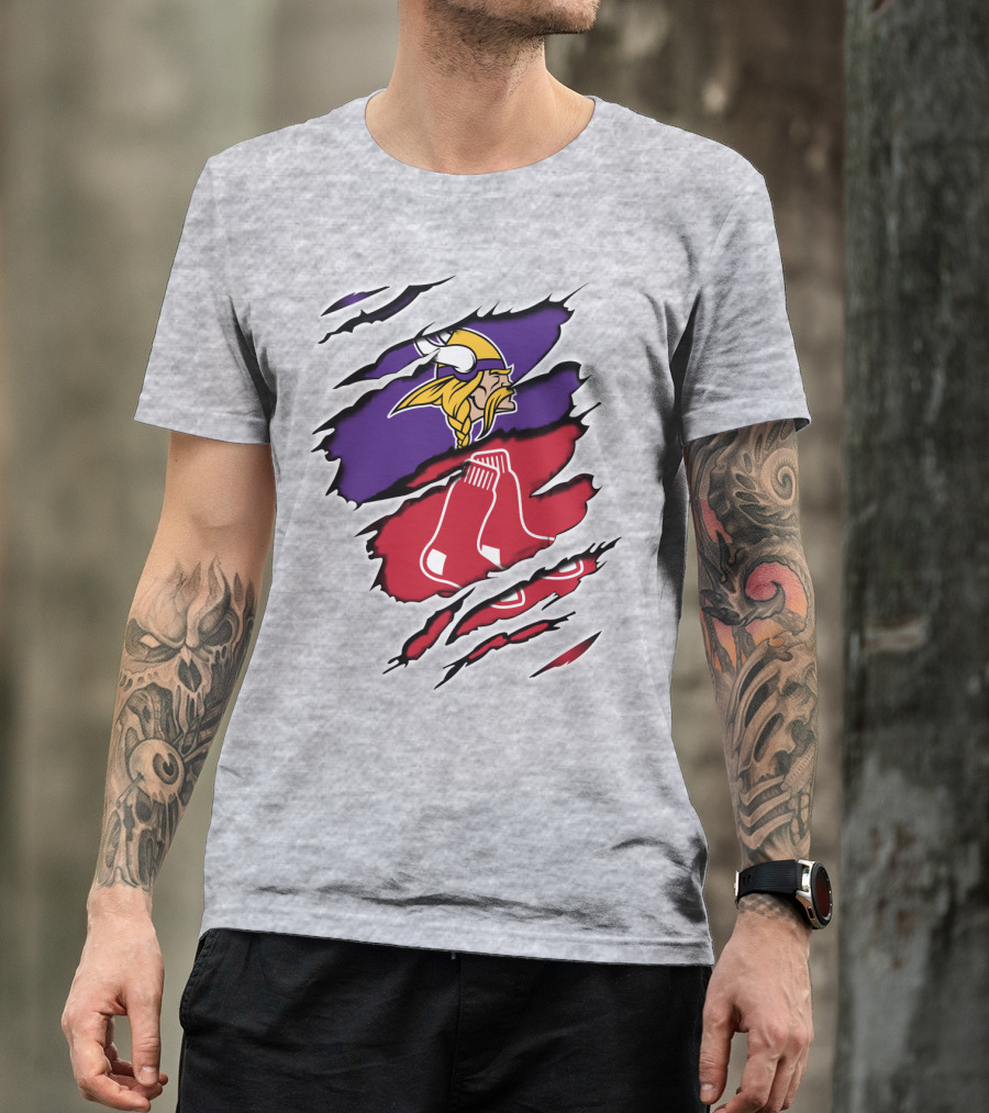 Vikings Redsox Logo Mashup Football Baseball Crossover T-Shirt