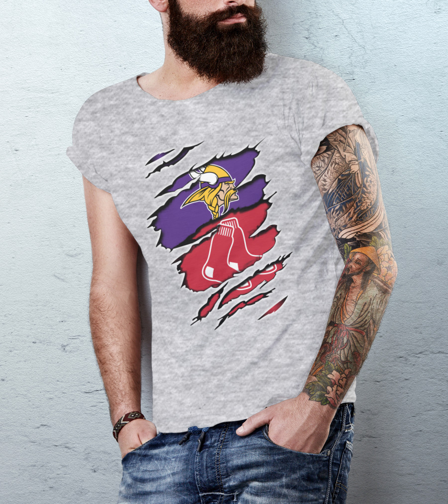 Vikings Redsox Logo Mashup Football Baseball Crossover T-Shirt