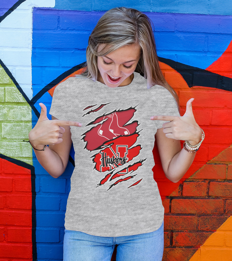 Huskers Red Sox Logo Mashup Nebraska N T-Shirt