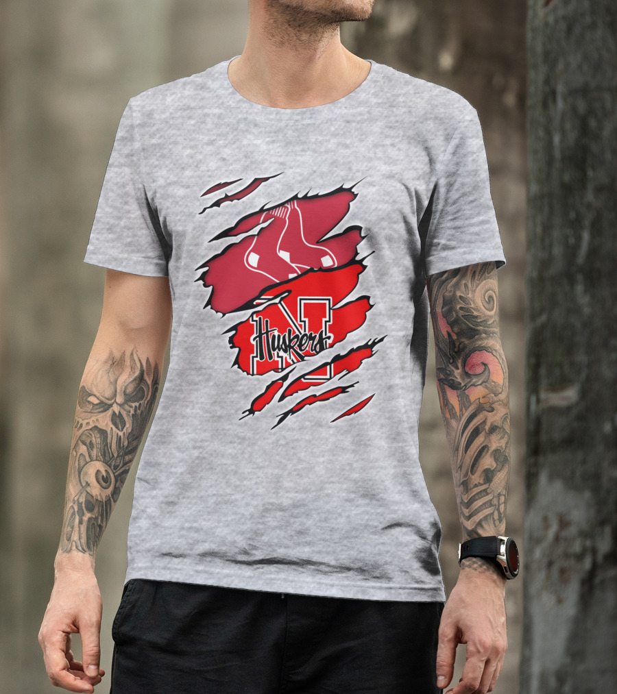 Huskers Red Sox Logo Mashup Nebraska N T-Shirt