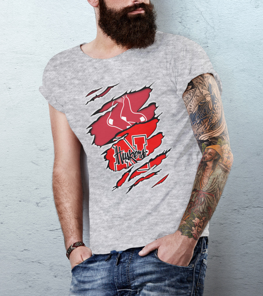 Huskers Red Sox Logo Mashup Nebraska N T-Shirt