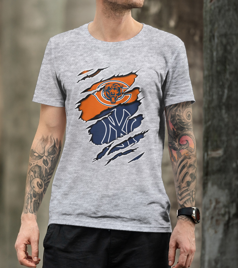 Bears Yankees Mashup Logo Rip T-Shirt