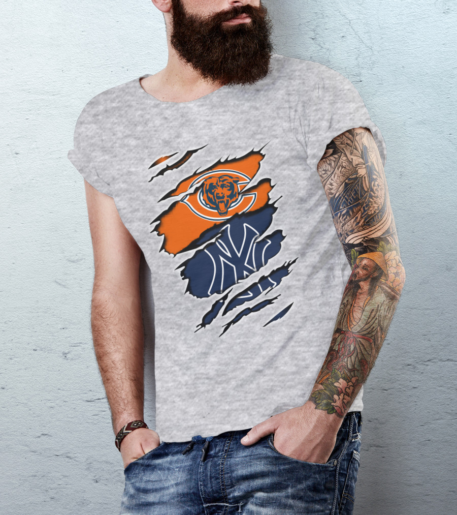 Bears Yankees Mashup Logo Rip T-Shirt