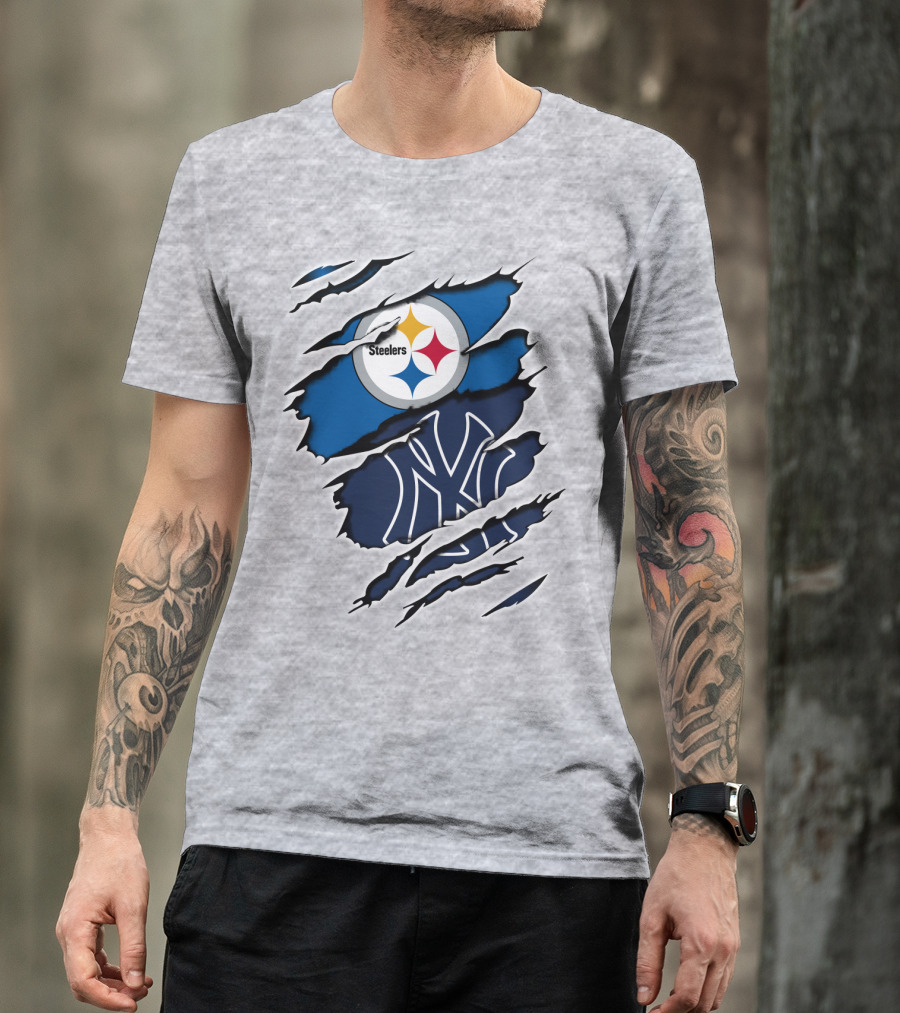 Steelers Yankees Logo Fusion Ripped Effect T-Shirt