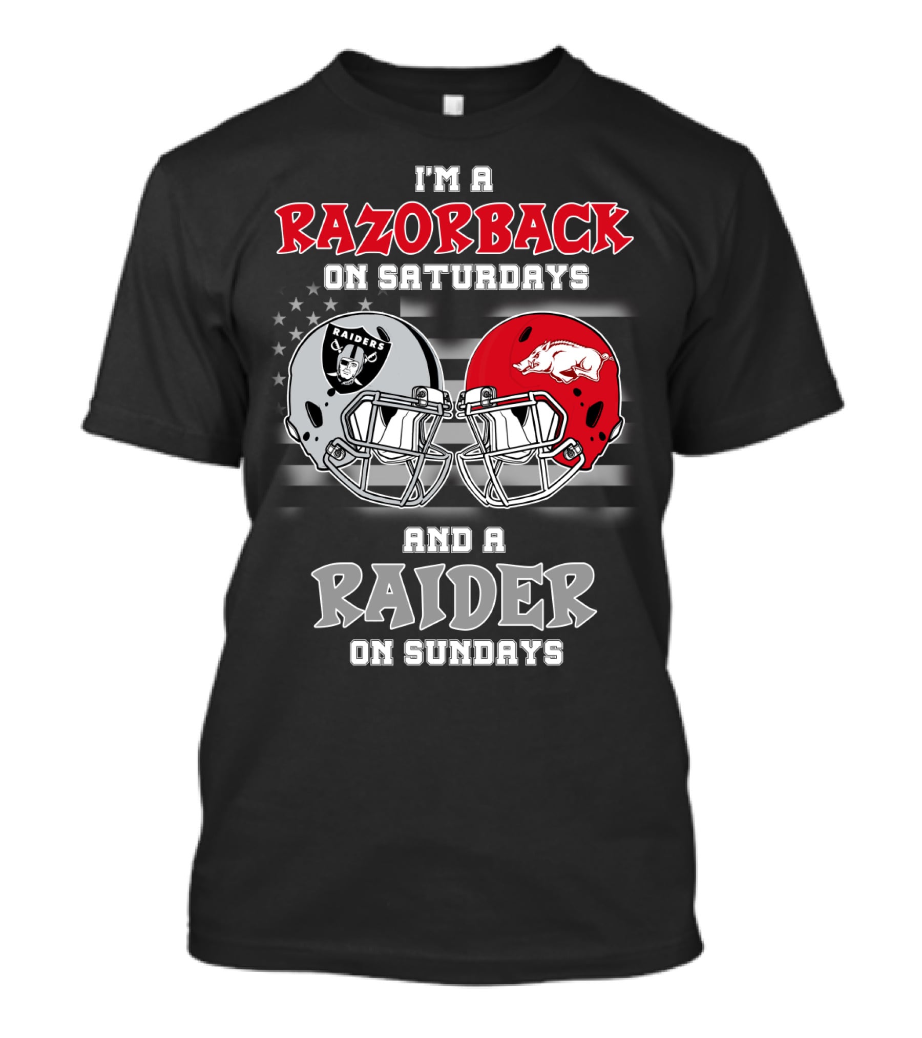 I'm A Razorback On Saturdays And A Raider On Sundays Razorbacks Raiders Helmet T-Shirt