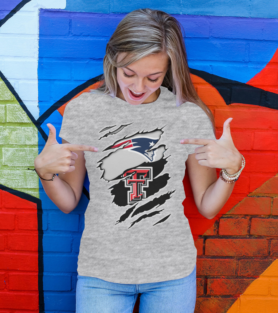 New England Patriots Texas Tech Red Raiders Logo Collaboration T-Shirt