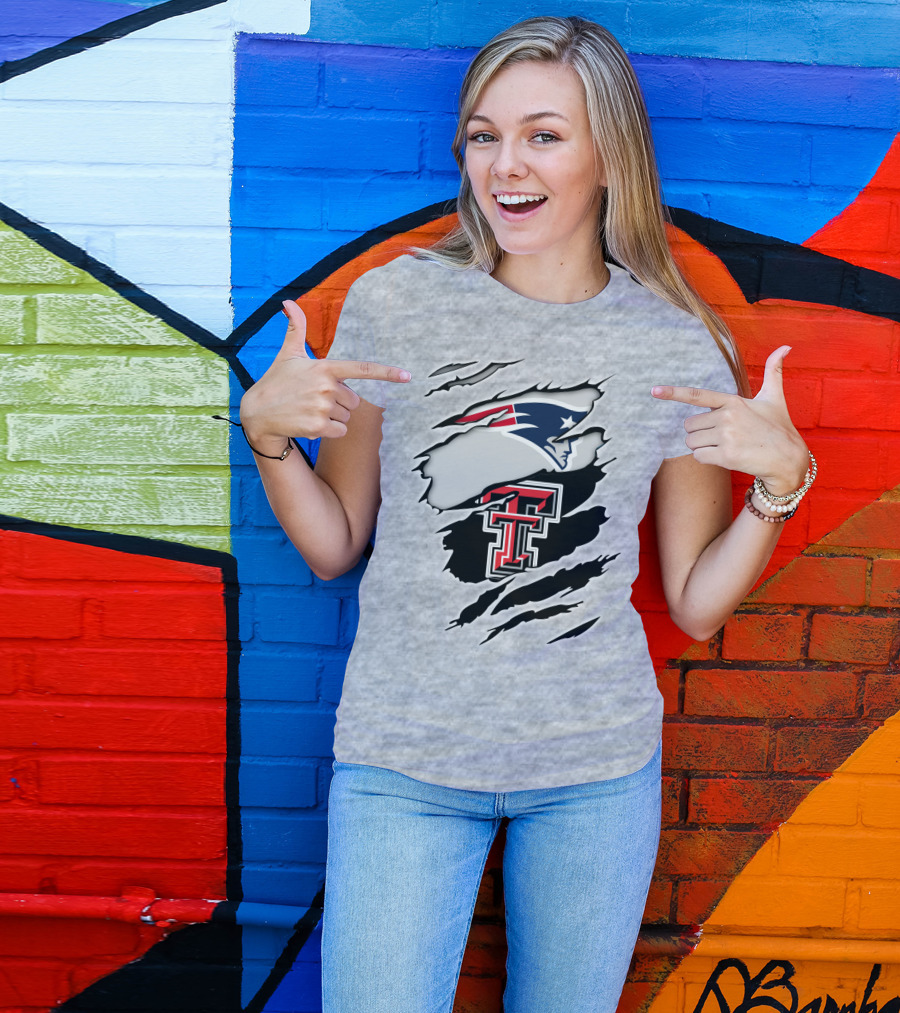 New England Patriots Texas Tech Red Raiders Logo Collaboration T-Shirt