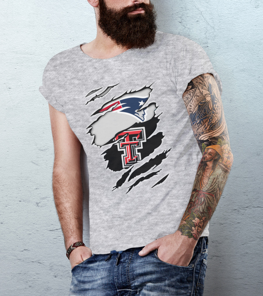 New England Patriots Texas Tech Red Raiders Logo Collaboration T-Shirt