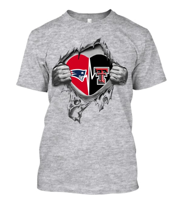 Patriots Texas Tech Heart Logo With Torn Silver Hand T-Shirt