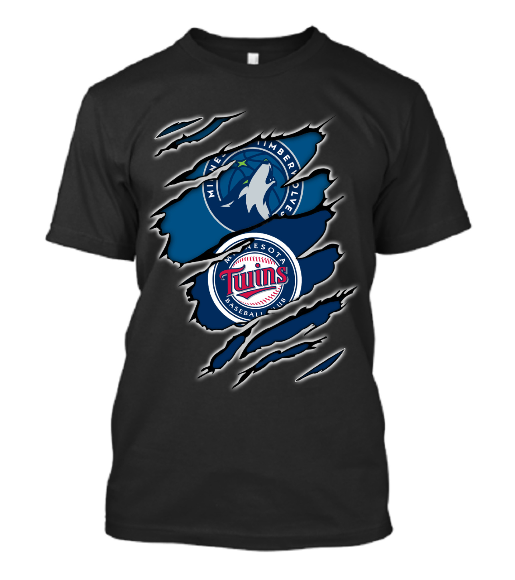 Minnesota Timberwolves Minnesota Twins Baseball Club Logo Claw Marks T-Shirt