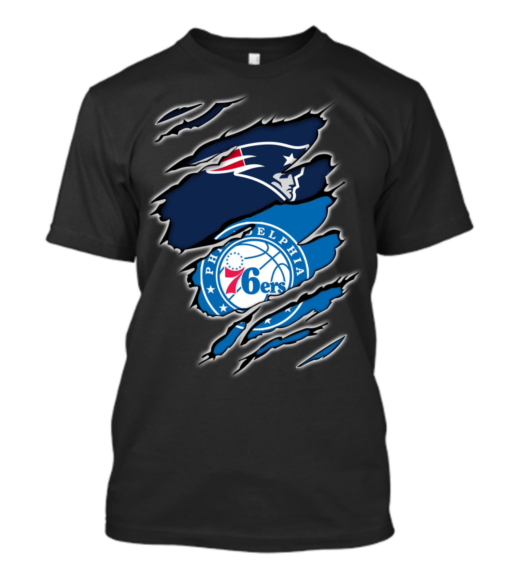 Patriots Philadelphia 76ers Logos Ripped T-Shirt