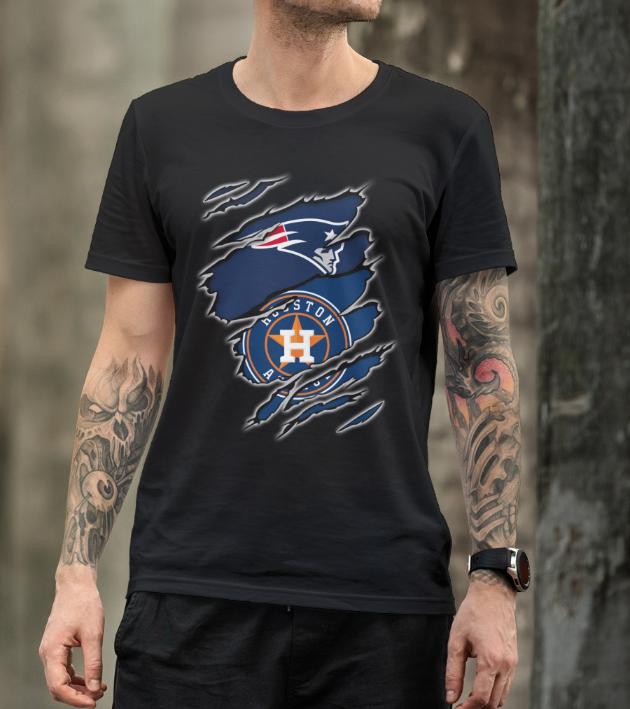 New England Patriots Houston Astros Fan Crossover T-Shirt