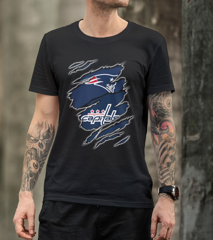 New England Patriots Washington Capitals Logo Collaboration T-Shirt