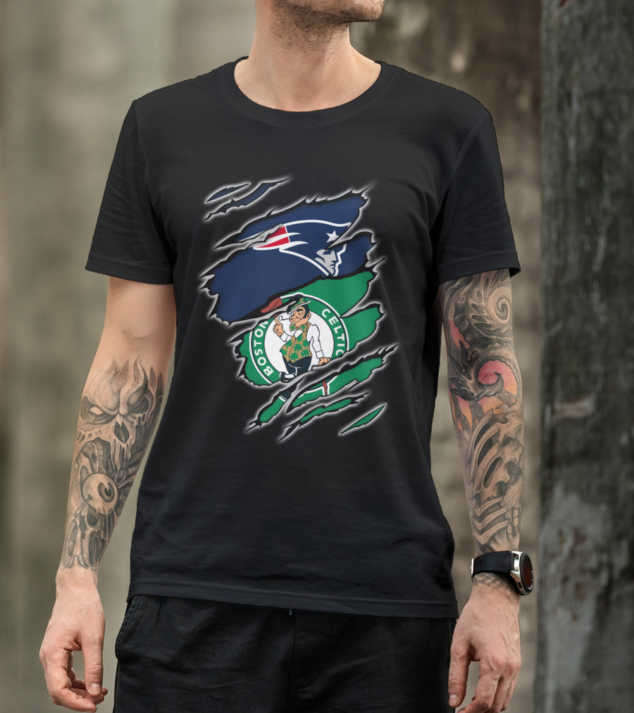 New England Patriots Boston Celtics Logo Mashup T-Shirt
