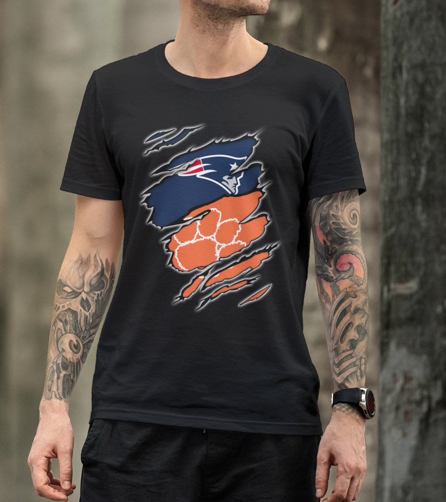 New England Patriots And Clemson Tigers Logo Combo T-Shirt