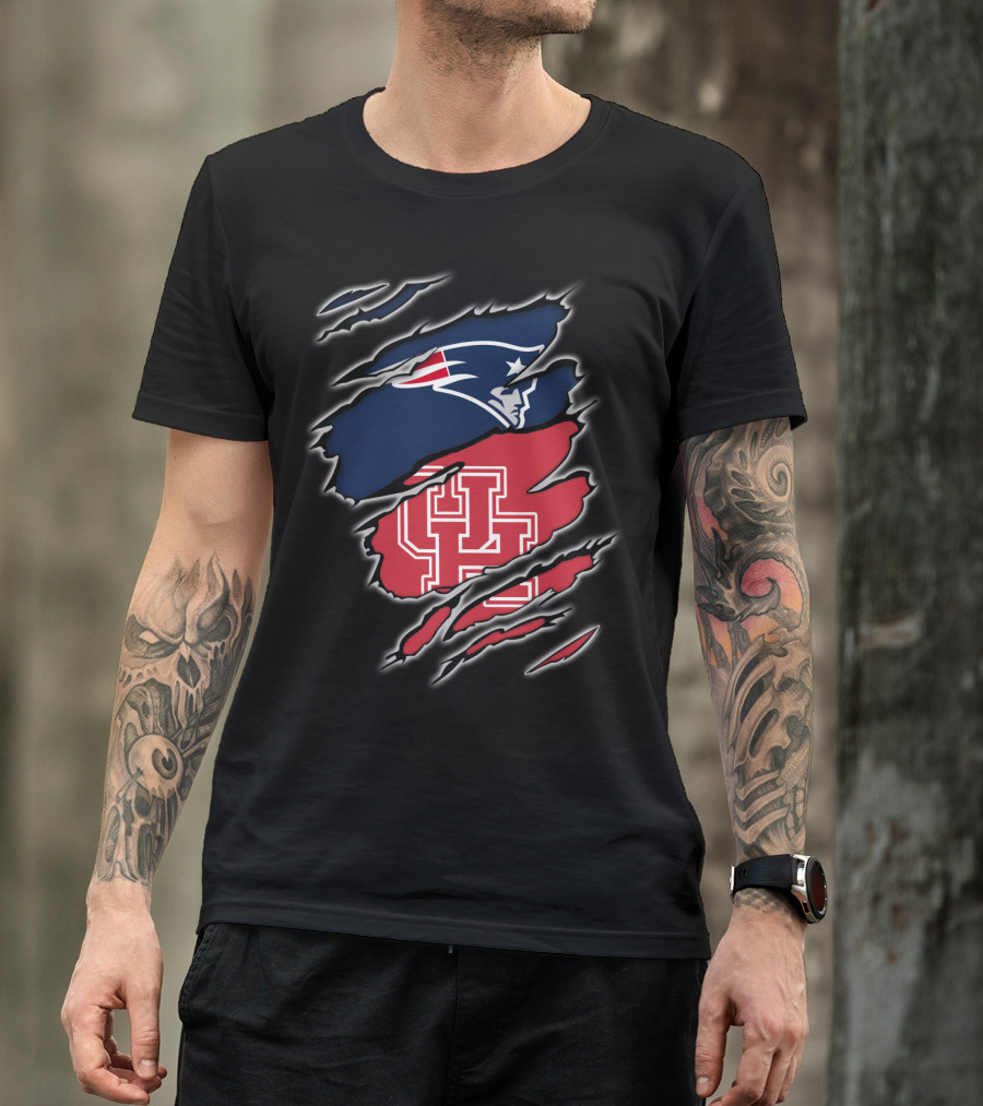 Patriots And Houston Cougars Logo Fusion T-Shirt