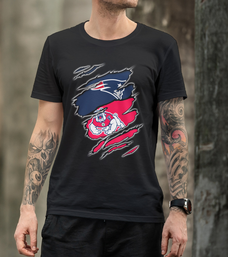 New England Patriots And Fresno State Bulldogs Torn T-Shirt