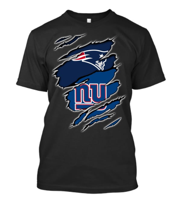 New England Patriots New York Giants Logo Ripped Claw Marks T-Shirt