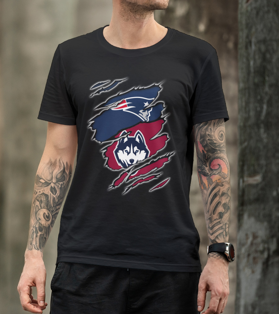 Patriots And Huskies Fused Logo Claw Slashes T-Shirt