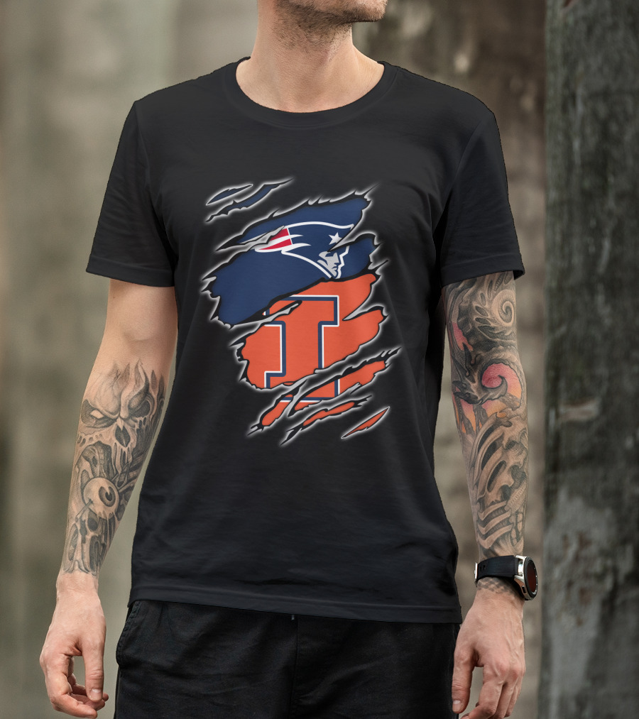 Patriots Logo Over Illinois Fighting Illini T-Shirt
