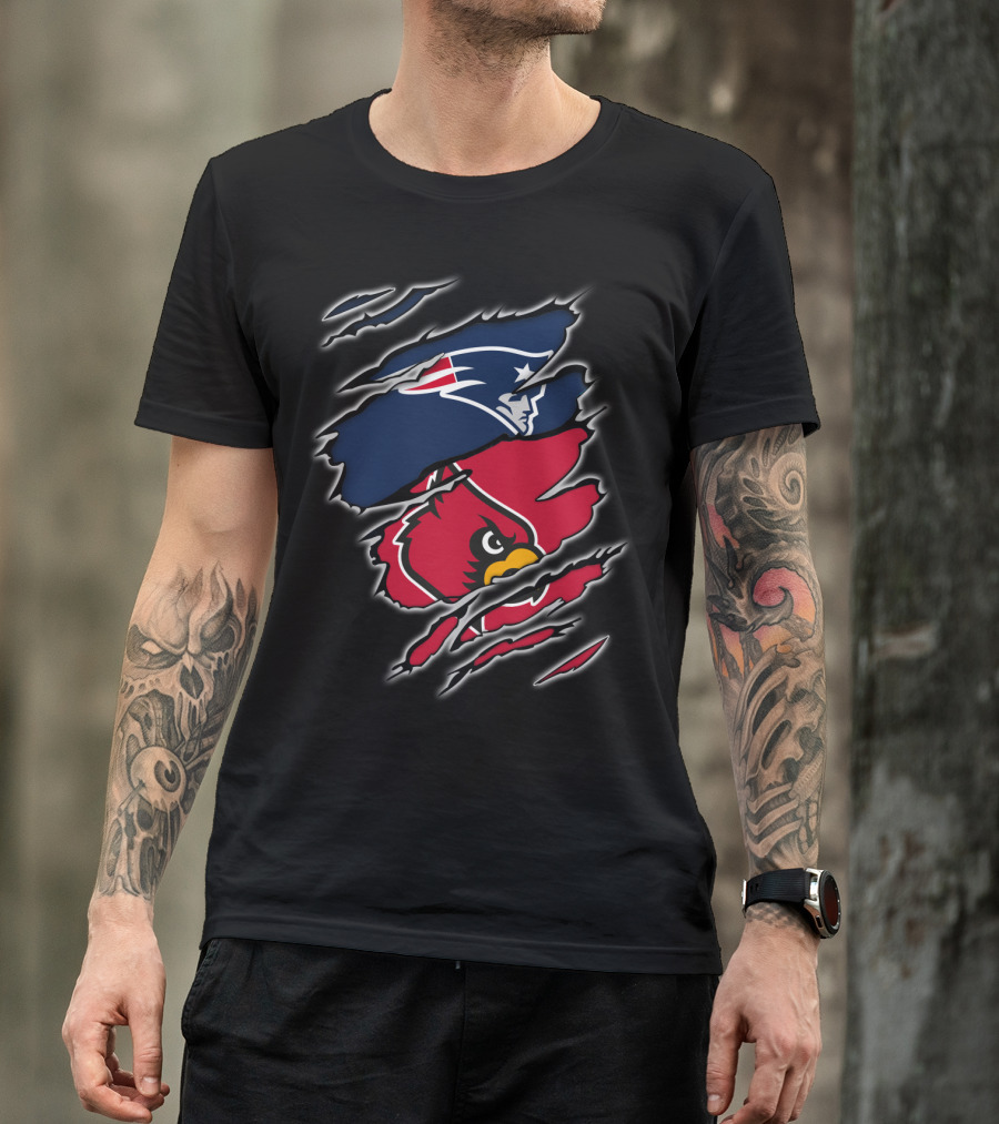 Patriots And Louisville Cardinals Torn Scratch Crossover T-Shirt