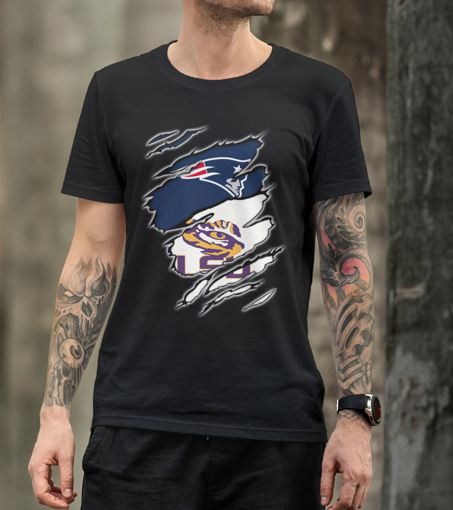 New England Patriots And LSU Tigers Logo Mashup T-Shirt