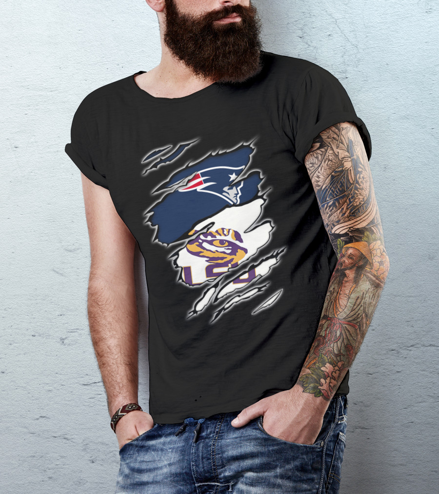 New England Patriots And LSU Tigers Logo Mashup T-Shirt
