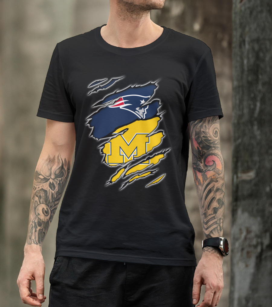 Patriots Logo And Michigan Block M Claw Marks T-Shirt