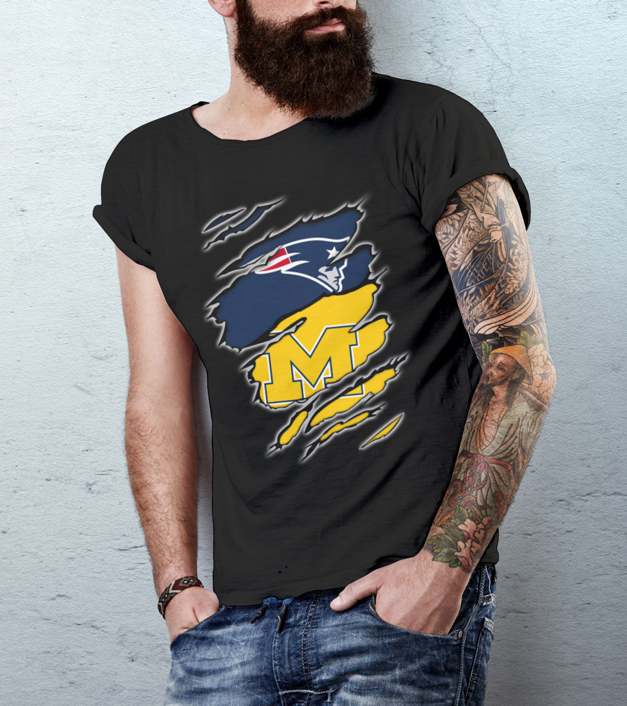 Patriots Logo And Michigan Block M Claw Marks T-Shirt