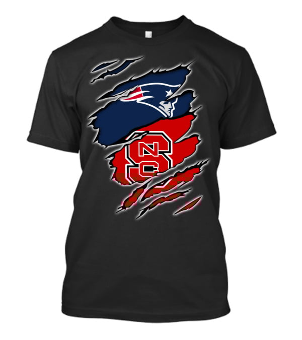 Ripped Design Featuring Patriots Logo And NC State Wolfpack T-Shirt