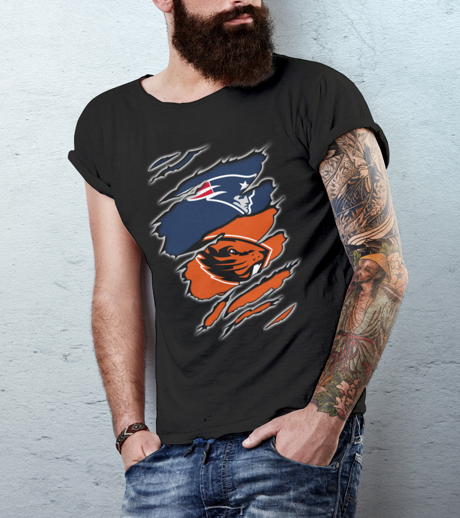 New England Patriots And Oregon State Beavers Logo Mashup T-Shirt