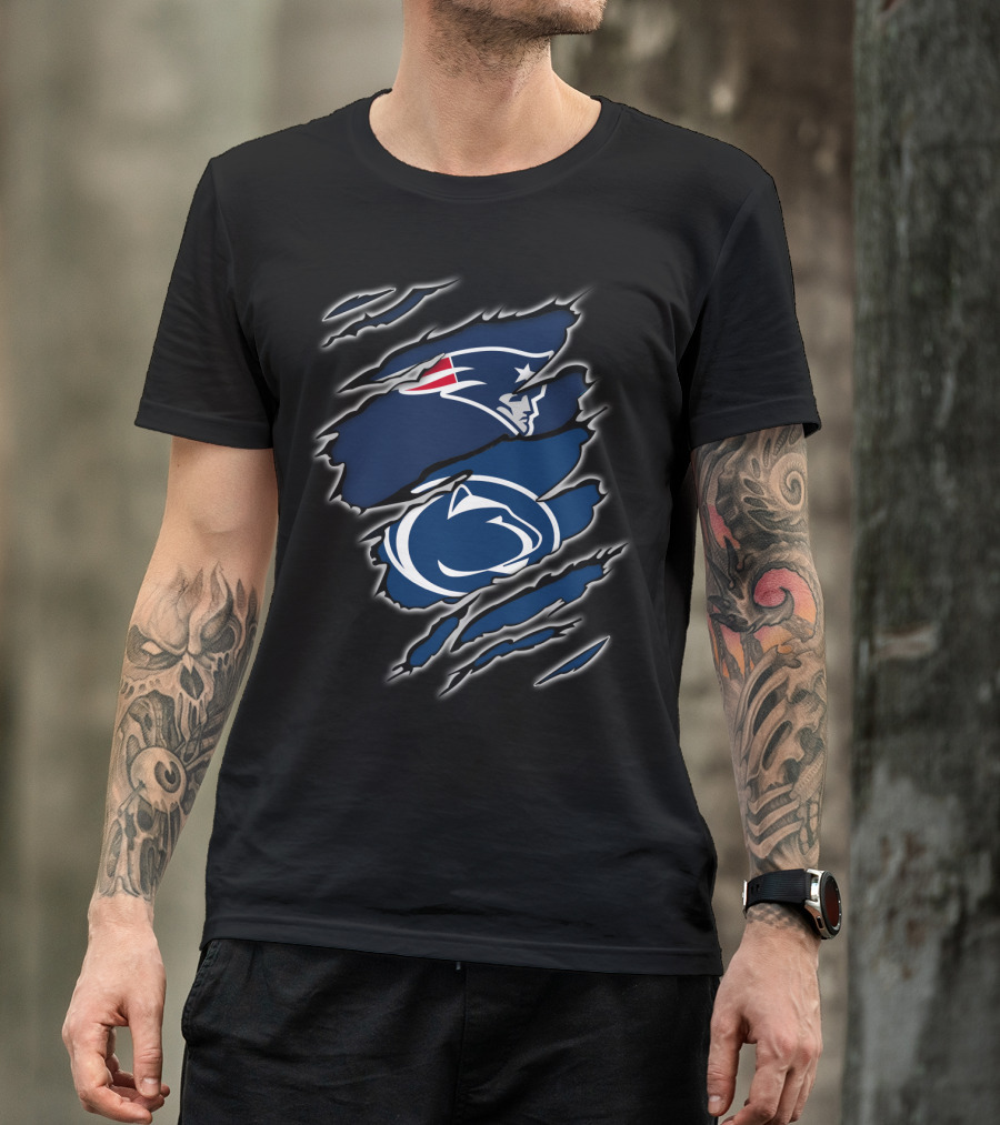 Patriots Penn State Ripped Torn Logos T-Shirt