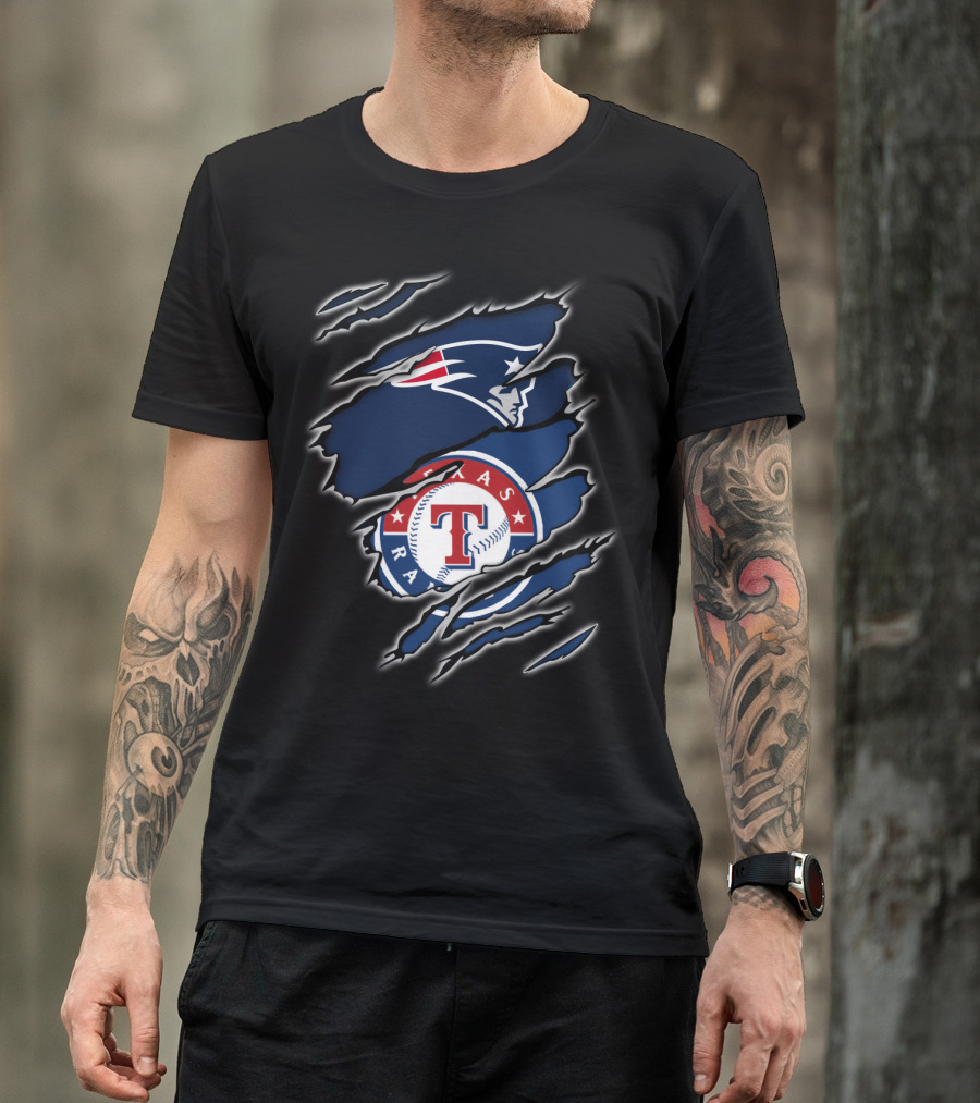 Patriots And Texas Rangers Logos Fusion T-Shirt