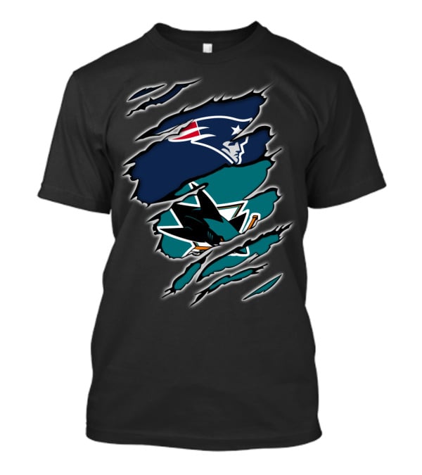 Patriots And Sharks Logos Inside Claw Marks T-Shirt