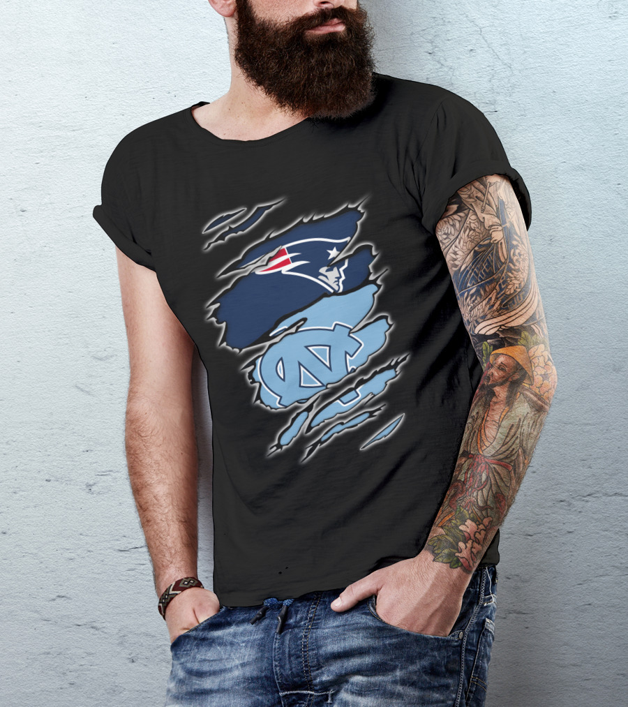 Patriots And Tar Heels Logo Rip Claw Marks T-Shirt