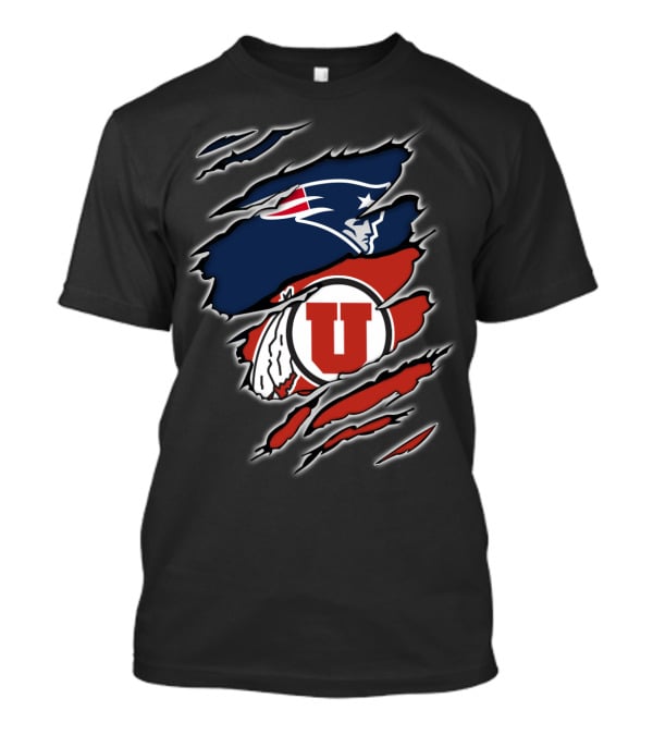 New England Patriots And Utah Utes Torn Ripped Combo T-Shirt